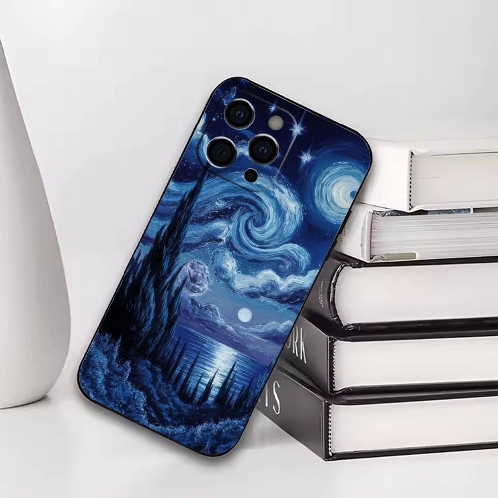 Art Van Gogh Starry Sky Phone Case For iPhone17,16,15,14,13,12,11 Plus,Pro Others Soft Black Cover