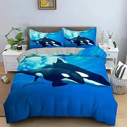 Killer Whale Nautical Ocean Whale Tie Dye Comfortable Duvet Quilt Cover Pillowcase Bedding Set Bedroom Decoration Home Textile