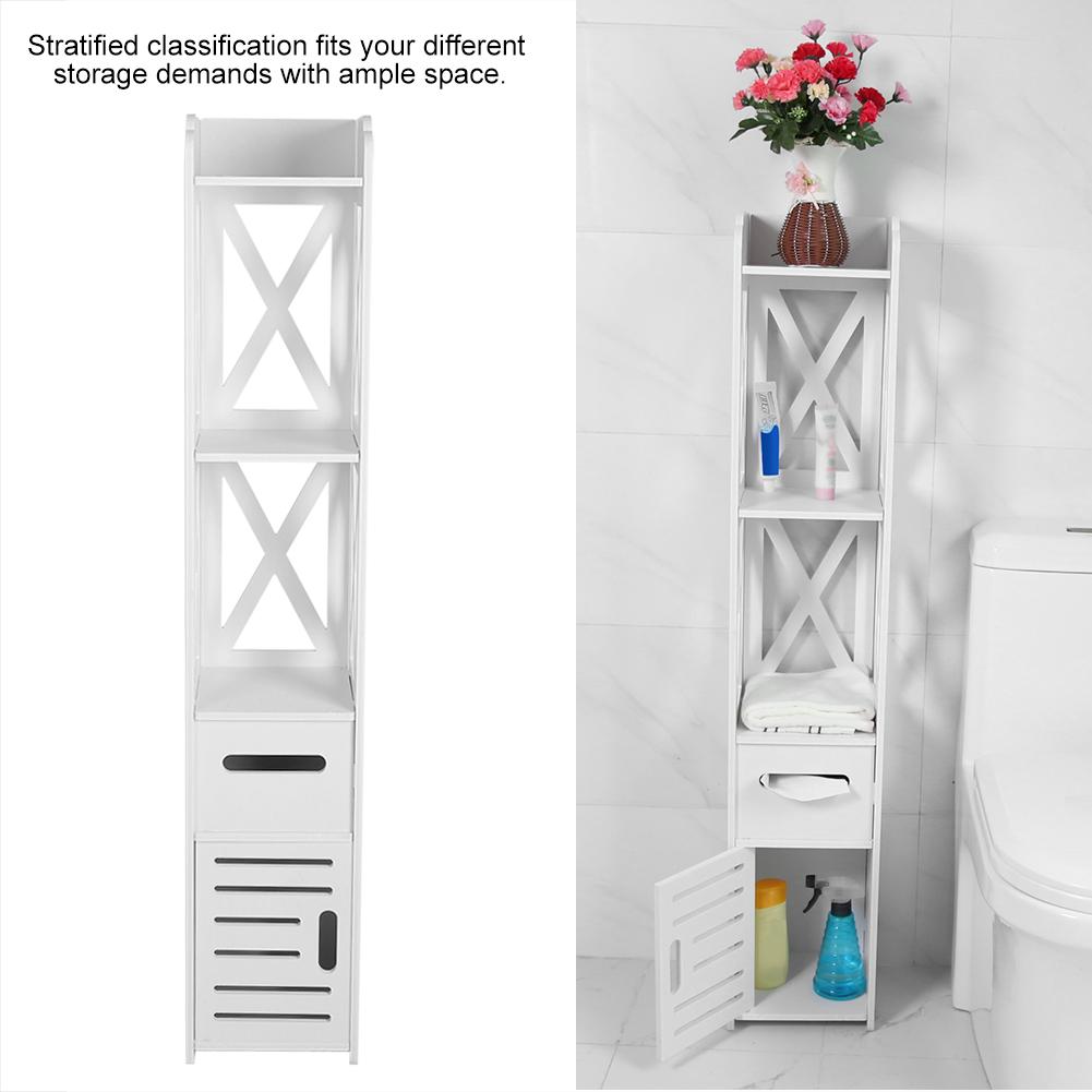 2X White Wooden Bathroom Cabinet Shelf Cupboard Bathroom Storage Rack