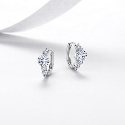 S925 Sterling Silver Gold Plated Full Moissanite Ear Studs Hoop Earrings Snap-on Style All-match Ins Style Stock  Women
