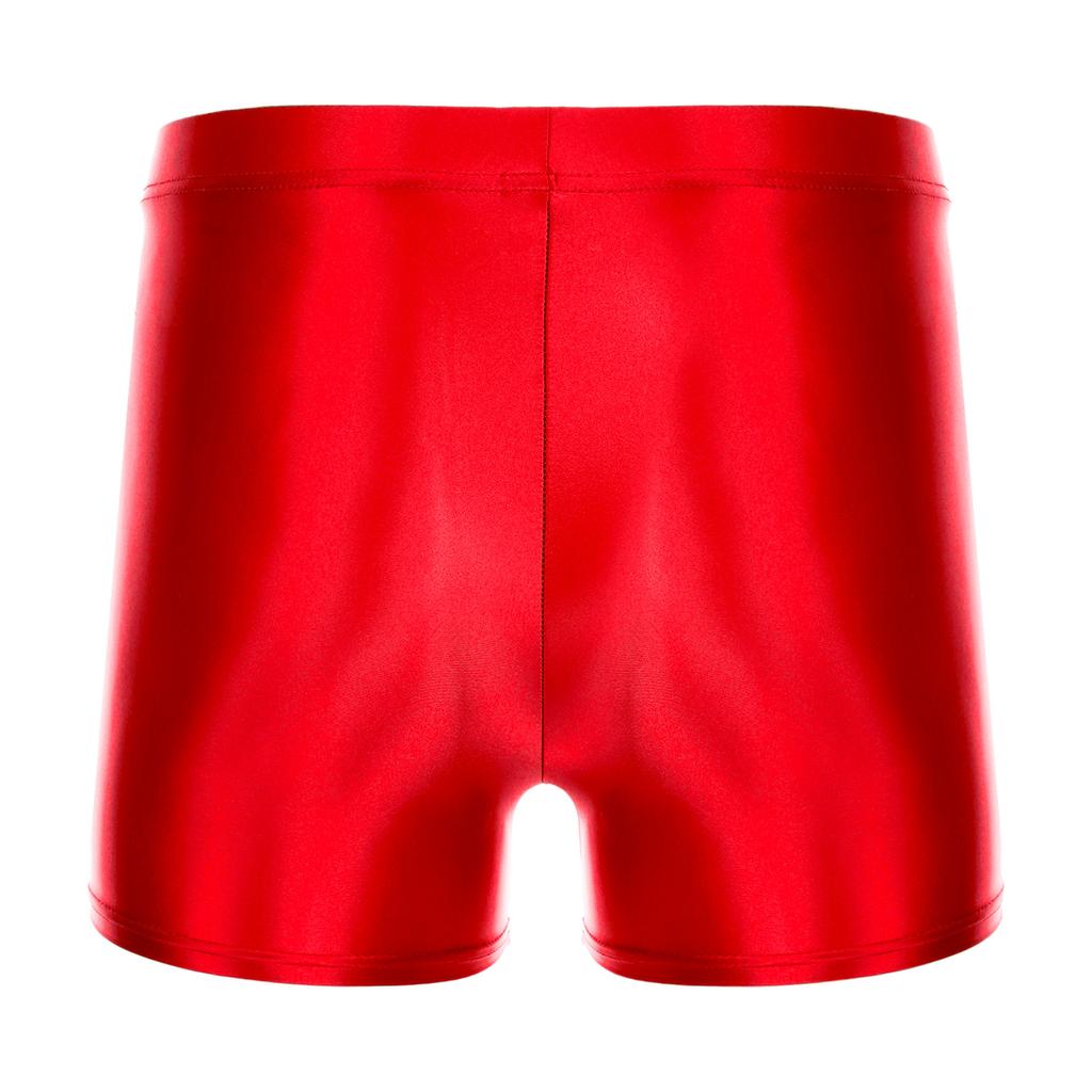 Men Glossy Mid Waist Shorts Elastic Waistband Short Leggings for Yoga Swimwear Sportswear Sleepwear