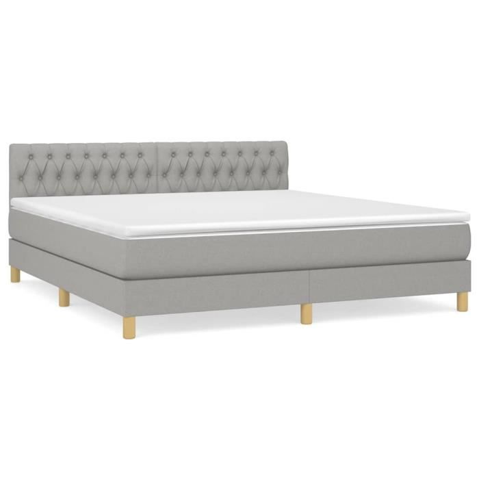 3140873 vidaXL Lit à sommier tapissier avec matelas Gris clair 180x200cm Tissu