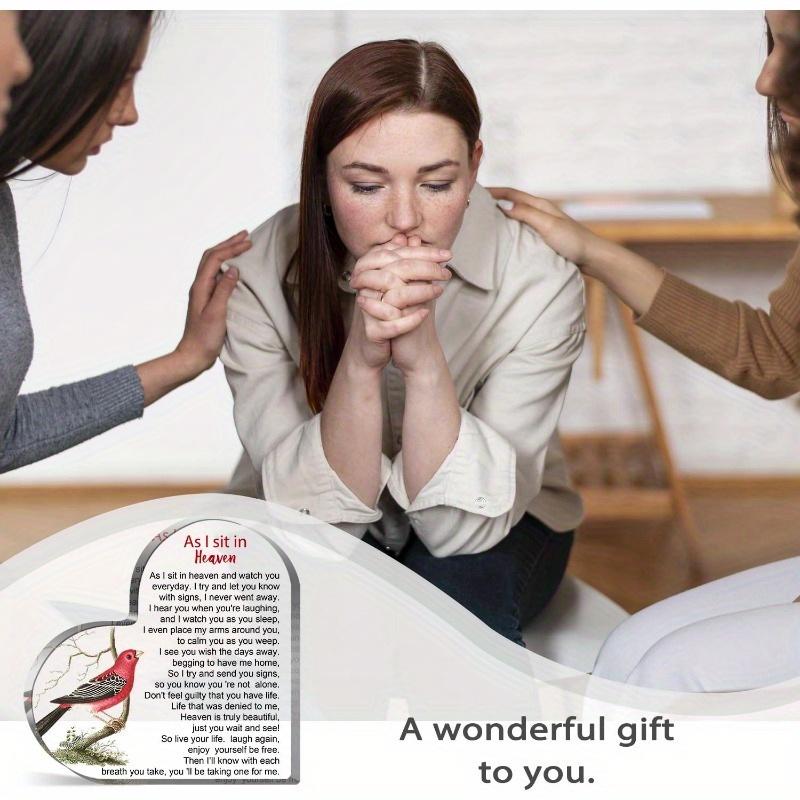 1PC Bereavement Gifts: Heart Acrylic (Condolence Quote) – Sympathy/Memorial (Loss of Loved One, Cardinal Remembrance).