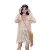 Women's V-neck Hollow Knitted Sweater Top Summer Thin Loose Sun Protection Clothes Flared Sleeves Top