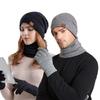 Warme gebreide wollen muts Wintermuts Sjaal Handschoenen Driedelige set Fleece oorbeschermers Trui Muts