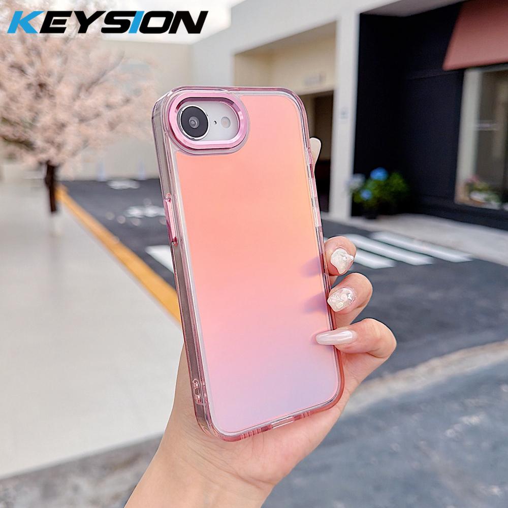 KEYSION Fashion Laser Gradient Colorful Phone Case for iPhone 17e 16e Soft TPU+PC Shockproof Back Cover for iPhone 16e 17e 2026