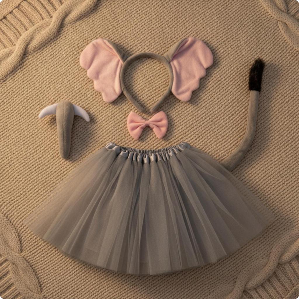 4Piece Elephant Costume with Tutu Skirt | Elastic Waistband, Set, for Halloween