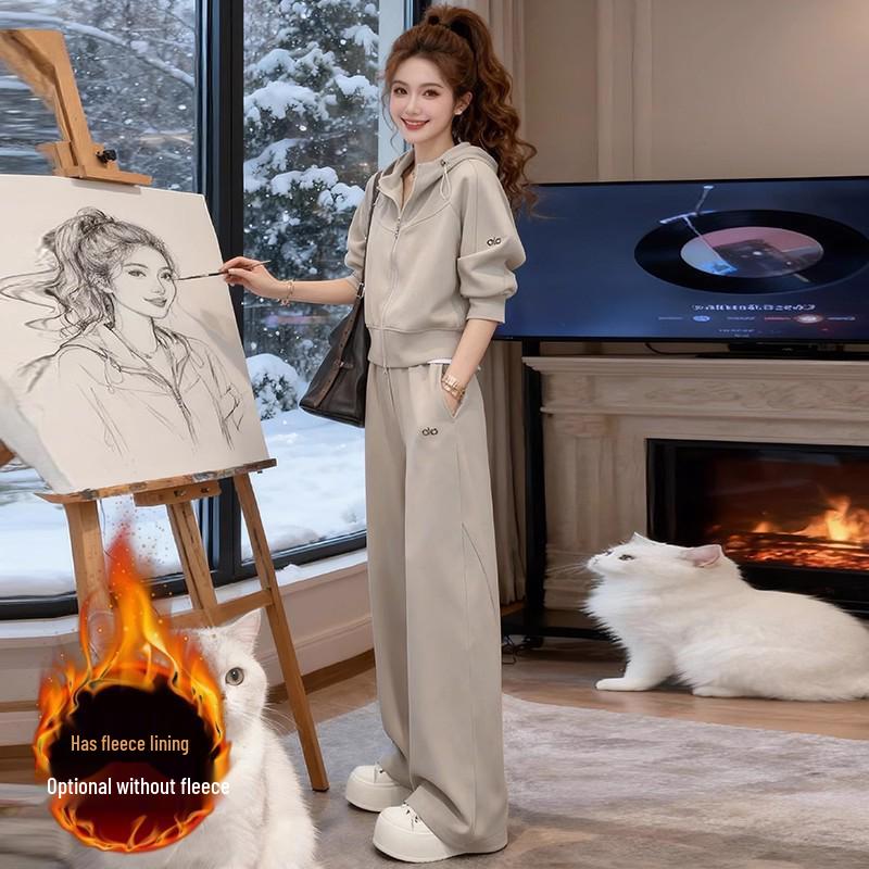 Chic Women's Apricot Hoodie & Jogger Set – 2026 Spring/Autumn European Slim Fit Fashion