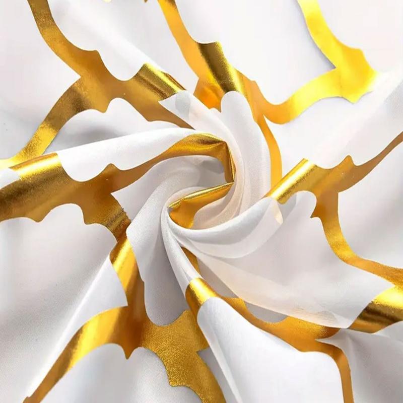 Geometric Gold Foil Sheer Curtains – Set of 2 Panels, Semi-Blackout, Light Filtering Window Curtains