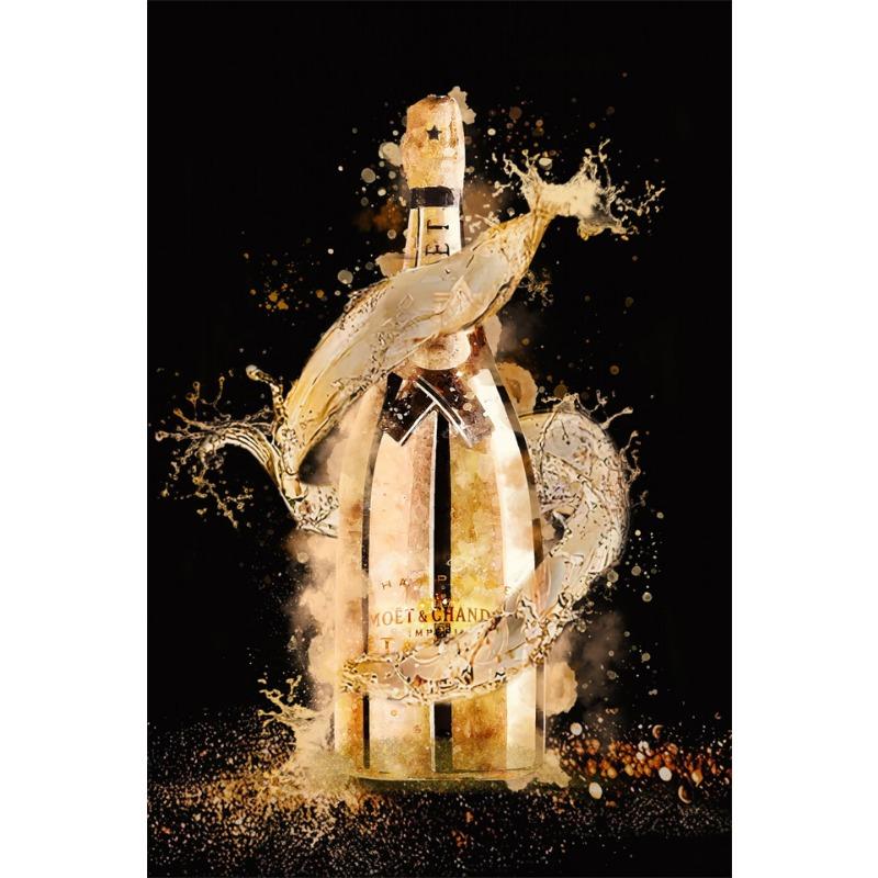 Modern Bar Restaurant Wall Art Mural Colorful Champagne Posters and Prints Champagne Luxury Splash Canvas Painting Home Decor