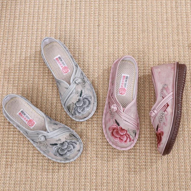 Fashion Women's Embroidered Retro Mary Jane Shoes Flower Elegant Soft Sole Round Toe Flat Shoes Spring Autumn Lightweight Cloth Shoes