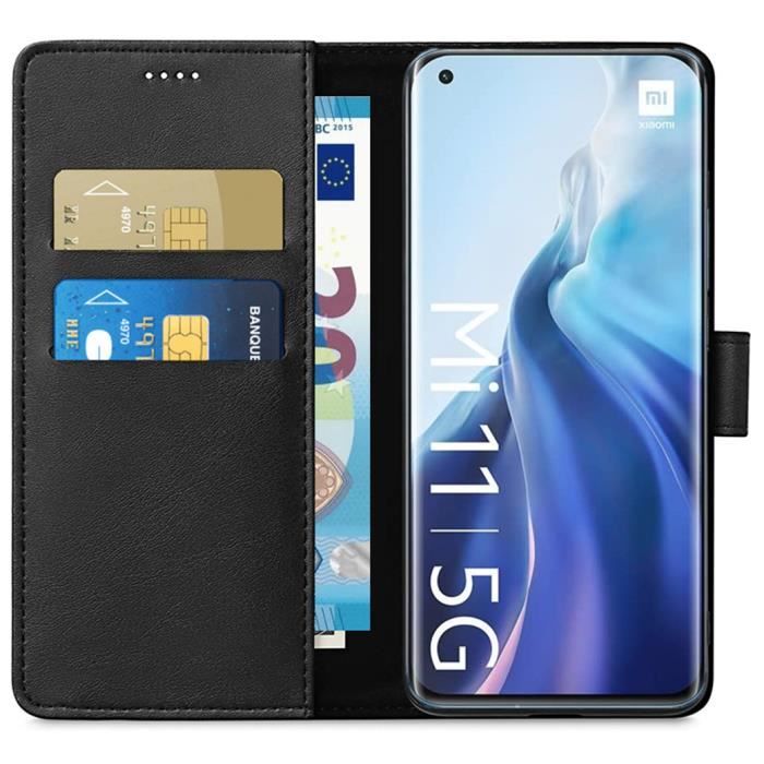 Wallet Case - Phonillico - Xiaomi MI 11 5G - Black - Leather Effect - Video Stand