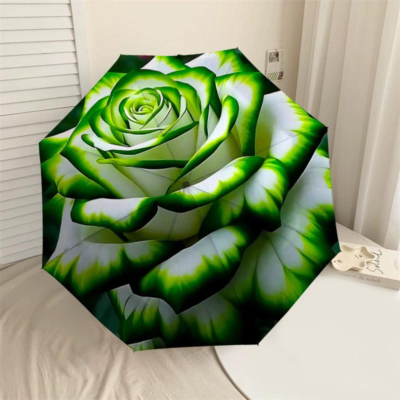 

1PC Green Rose Umbrella-8-Rib Reinforced, Automatic Open, Lightweight & Durable, Cute Fashion Accessory for Outdoor-W126