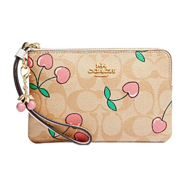 

Coach Heart 16 Classic Monogram Cherry Print Zipper Wristlet Clutch Small Women clutch Khaki CF398-IMOT4 Basic Set (Bag+Dust Bag)