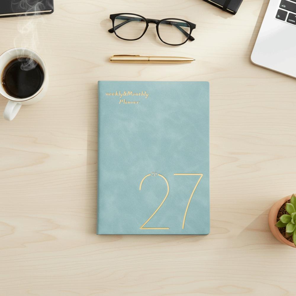 PU Leather Cover 2027 Planner Notebooks Wear-resistant Daily/Weekly/Monthly Agenda Book  School