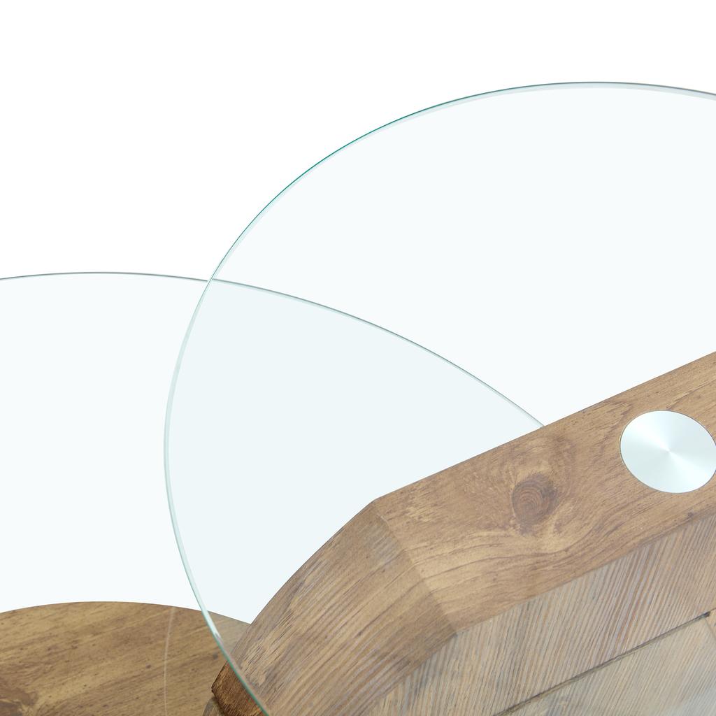 Modern Minimalist Tempered Glass Coffee Table, Multi-Layered MDF Base, Natural Wood Texture