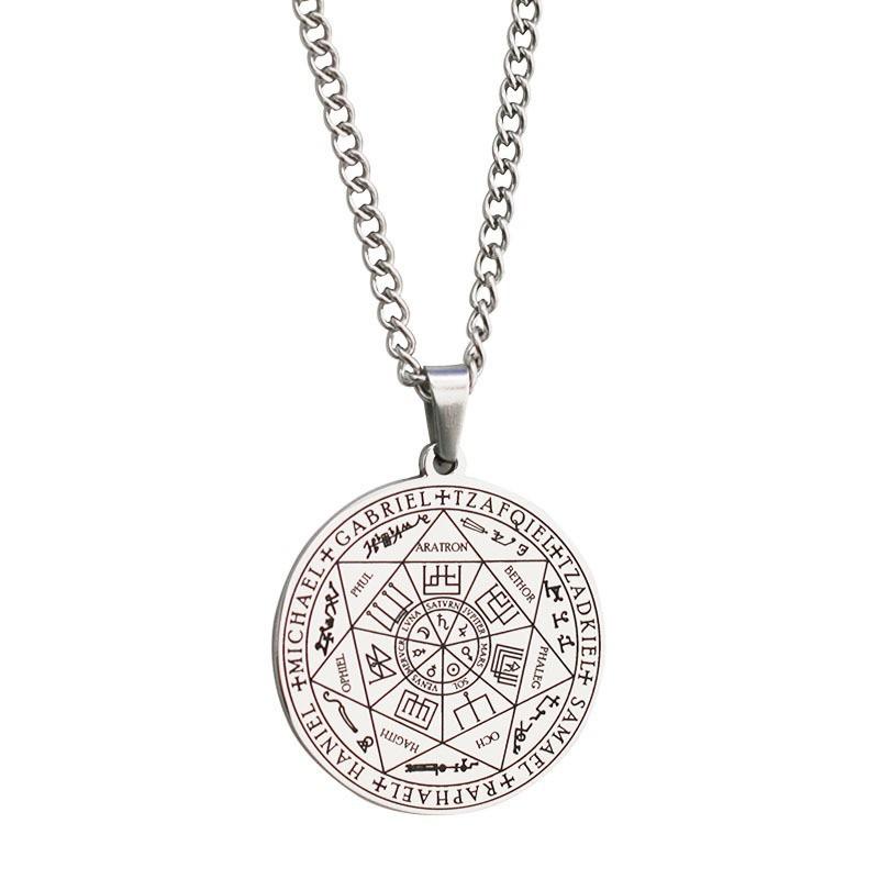 Trend Kabbalah Amulet Seven Archangel Seal Stainless Steel Furnace Real Gold Electroplated Pendant Necklace