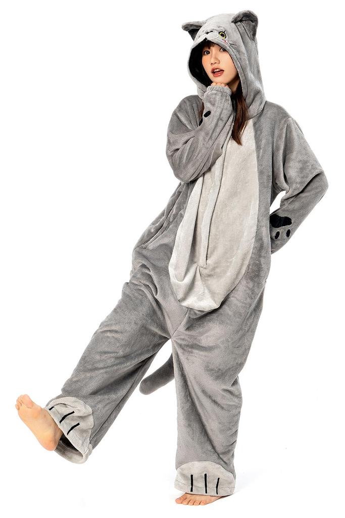 OLAOLA Cat Kigurumi Soft Animal Fancy Fluffy Winter Cold Protection L Pajamas, Blue, Cute, Adult, Loungewear, Costume, Dress, Pajamas, Flannel,