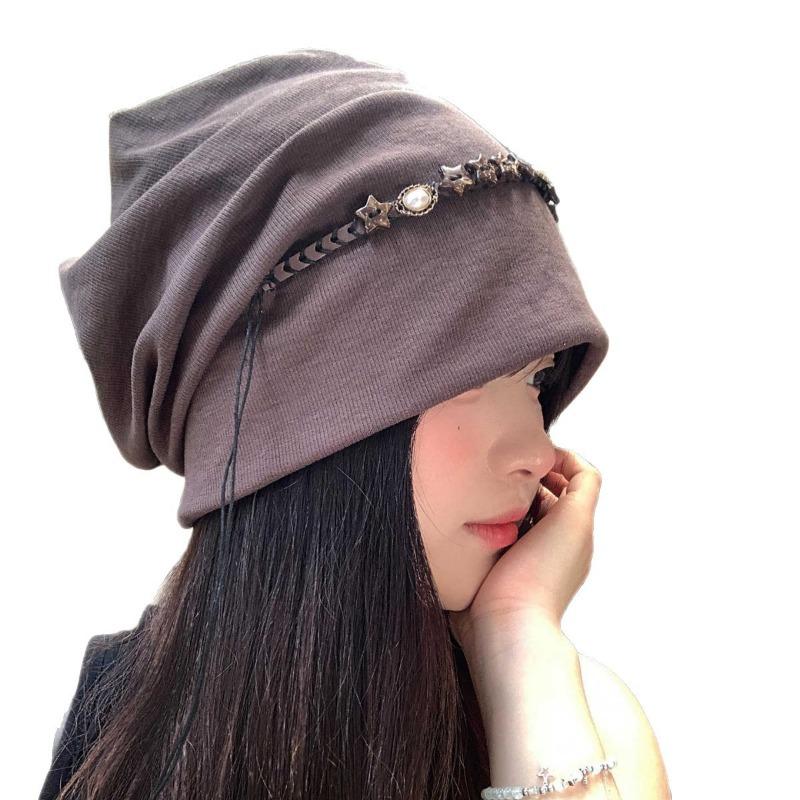 Autumn and winter hats, women's pentagram headgear, retro versatile stacking hat, large brim, small face, cold hat