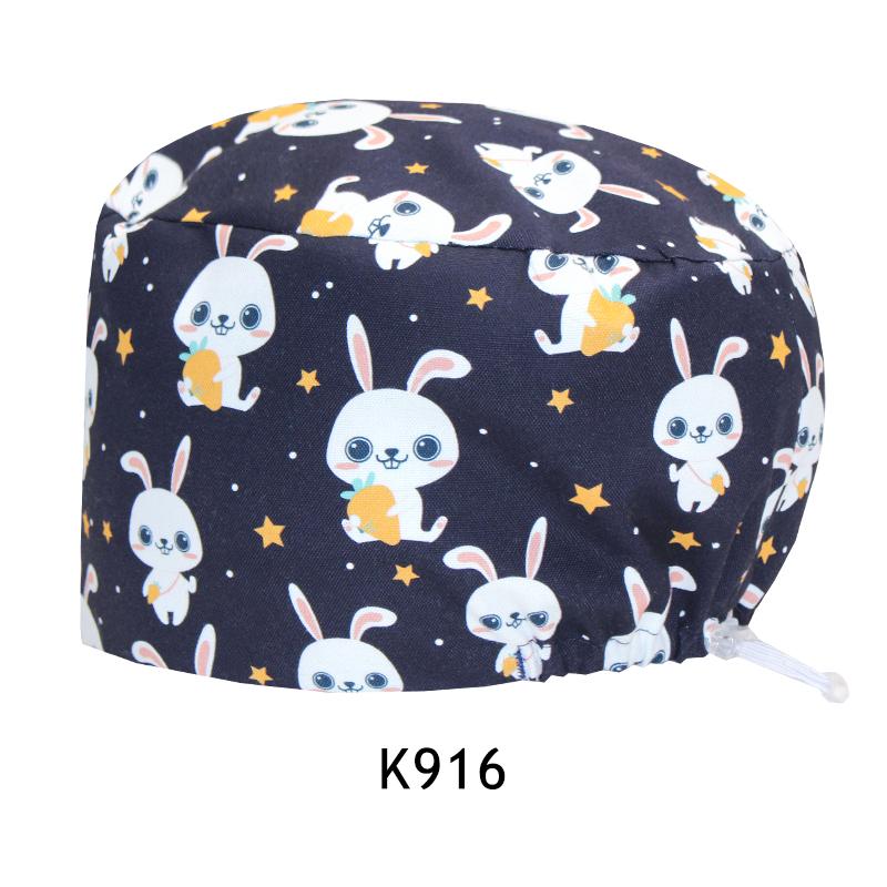 Cartoon Printed Nursing Caps Men Women Medical Hats Adjustable Long Hair Pet Dental Clinic Doctors Scrub Hat