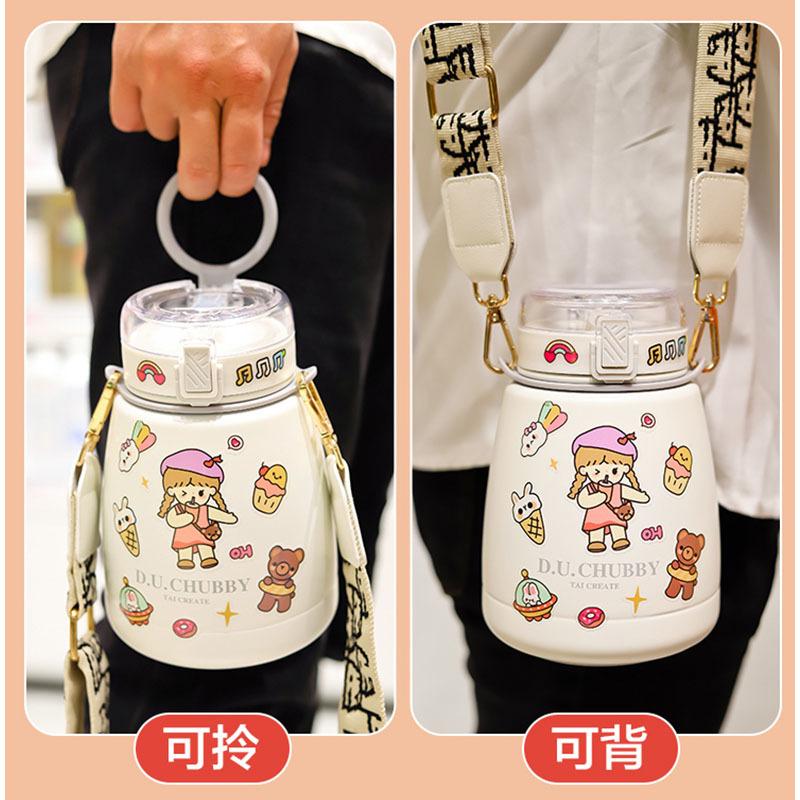 Cute 304 Stainless Steel Dudu Cup Vacuum Cup 1000ml Large Capacity Kettle Cup with Straw Pot Belly Thermos Cup