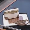 Canvas Contrast Lunch Bag Linen Vintage Genuine Leather Box Handbag Crossbody Small Size