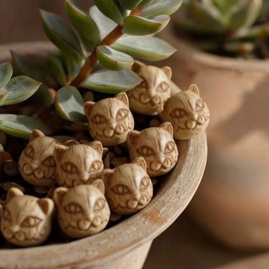 20 Pcs Cat Head Miniature Cat Head Shaped Resin Stones Statue Decorative Animal