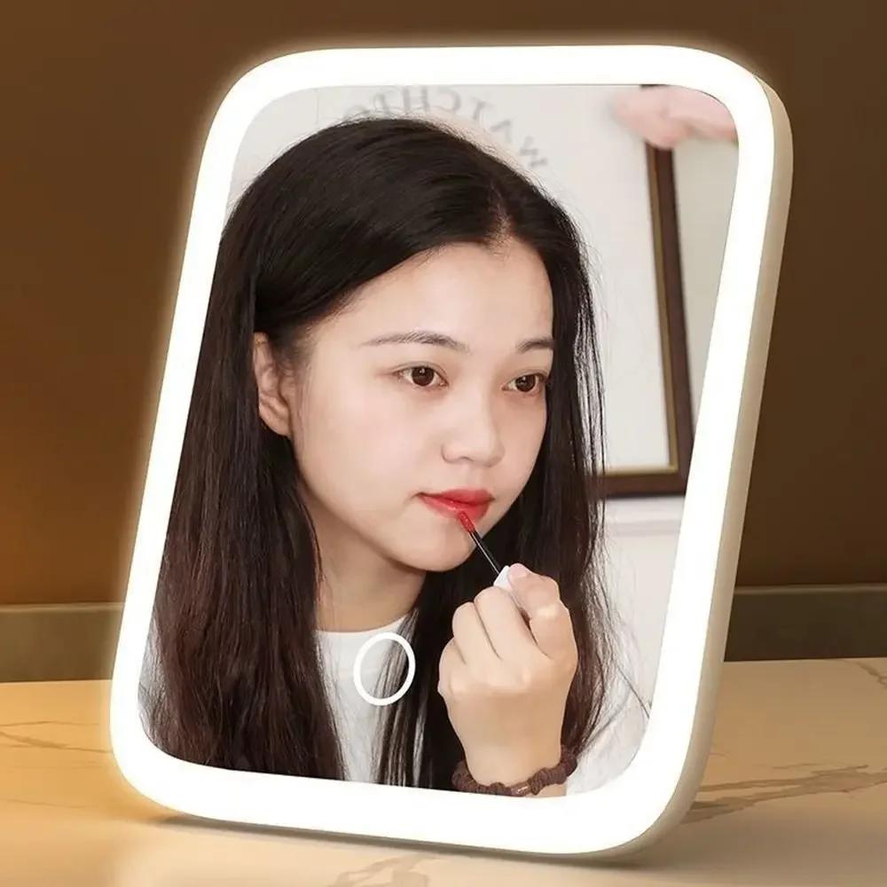 LED Makeup Mirror, 3-Color Light, 360° Rotatable, Touch Control, USB Powered, Tabletop Vanity Mirror for Bedroom Bathroom Trave