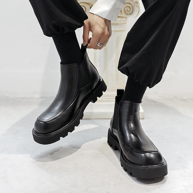men casual business office chelsea boots black stylish genuine leather shoes cowboy platform boot spring autumn ankle botas mans
