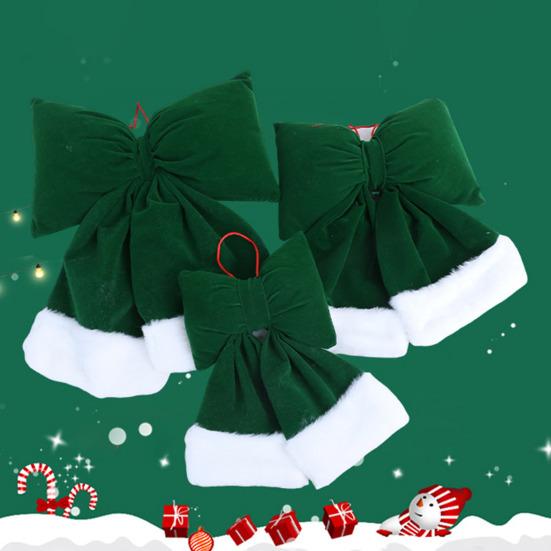 Velvet Christmas Bows Stuffed Plush Xmas Hanging Bows Ornament with Fluffy White Fur Trim for Holiday Tree Garland Fireplace Decoration