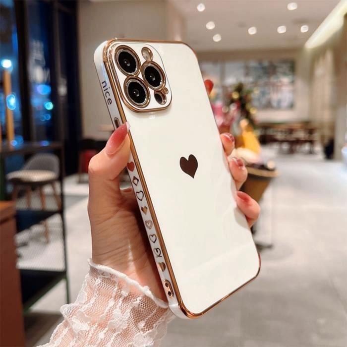 Coque de Protection - PROSHOP - iPhone 12 Pro - Blanc - Motif Cœur Luxe - Lot 2 Verres Trempés