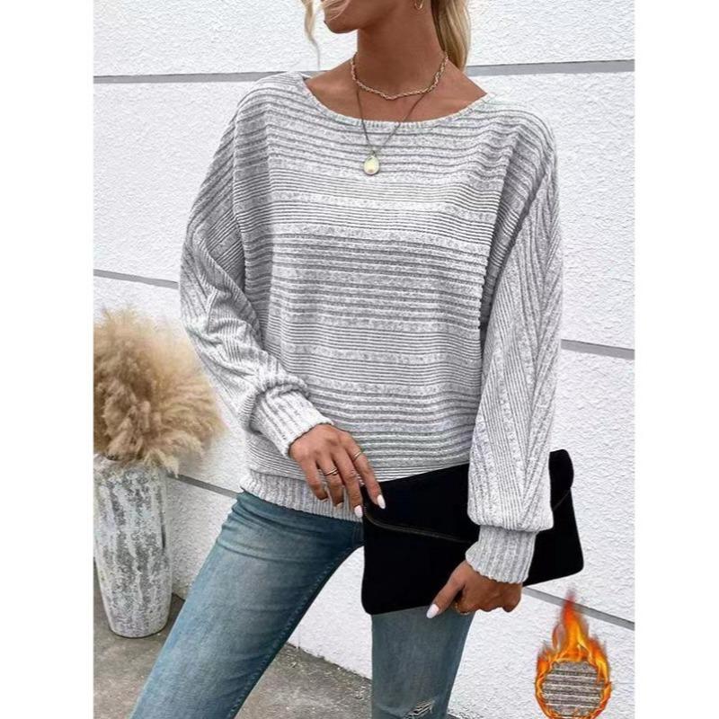 Autumn Winter T-shirt Comfortable Casual Solid Color Long Sleeved Round Neck Patchwork Pullover Top T-shirt Women