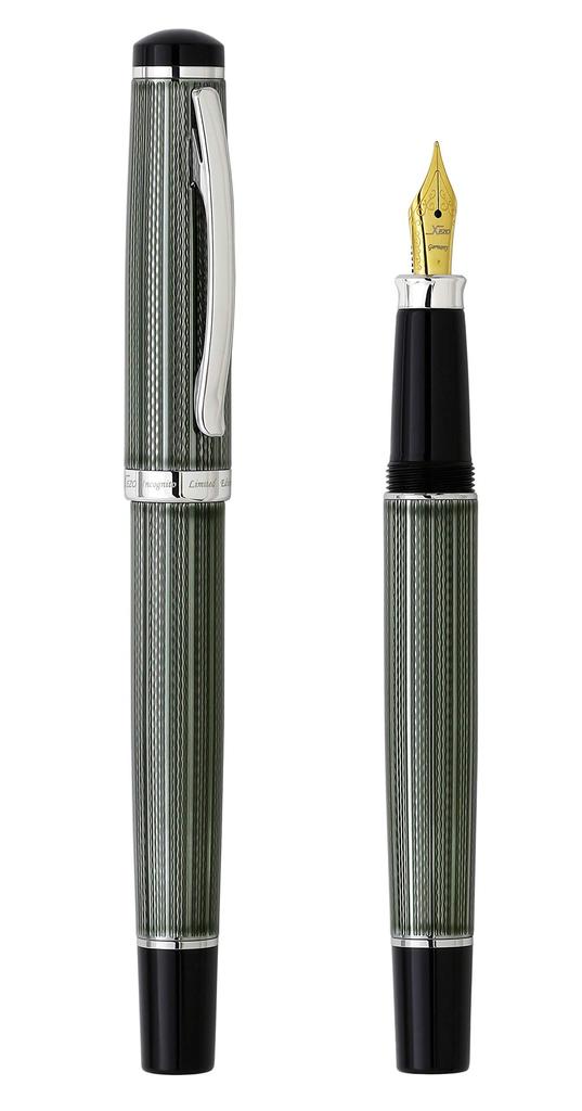 Xezo Incognito fountain fine Zinc green Pure platinum limited edition of 500 pen, nib. lacquer. plated. Handcrafted, pieces.