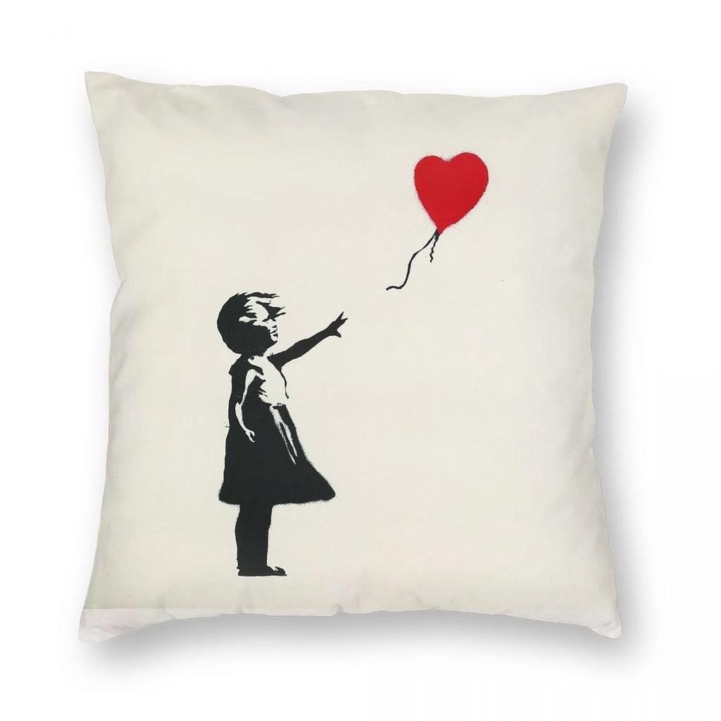 Banksy Mädchen mit Ballon Hoffnung Platz Kissenbezug Polyester Leinen Samt Bedruckt Dekoration Wurfkissen Sofa Sitzkissenbezug