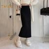Women Maxi Skirt Elastic High Waist Hip Wrapped Long Skirt Solid Color Casual Knitting Skirt Daily Wear
