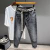 High-End Embroidered Cropped Jeans for Men from Foreign Trade Factory Surplus, Trendy Brand, Slim Fit, Stylish, Versatile, Autumn Season