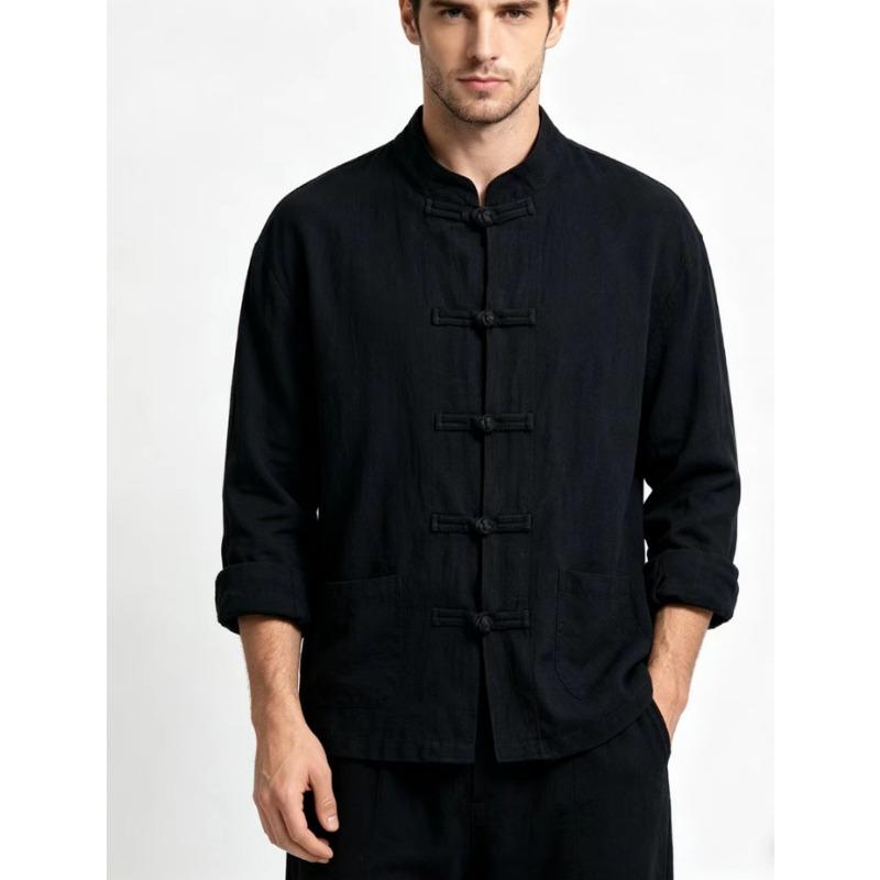 Mens Traditional Chinese Style Cotton Linen Tang Suit Shirt