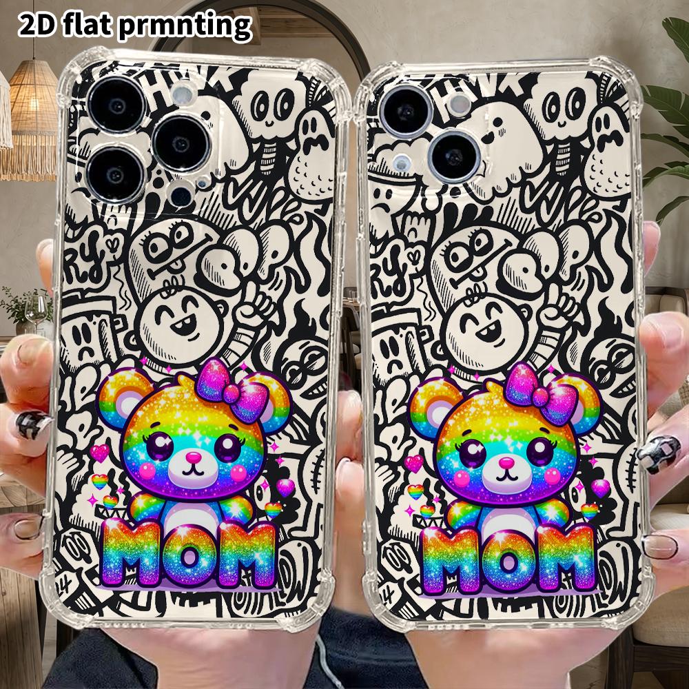 Phone Case: 2D Flat Suitable for iPhone 18 17 16 15 14 13 Pro, Transparent Four Corner Protective Case, Mini Rainbow, Christmas and Halloween Gifts