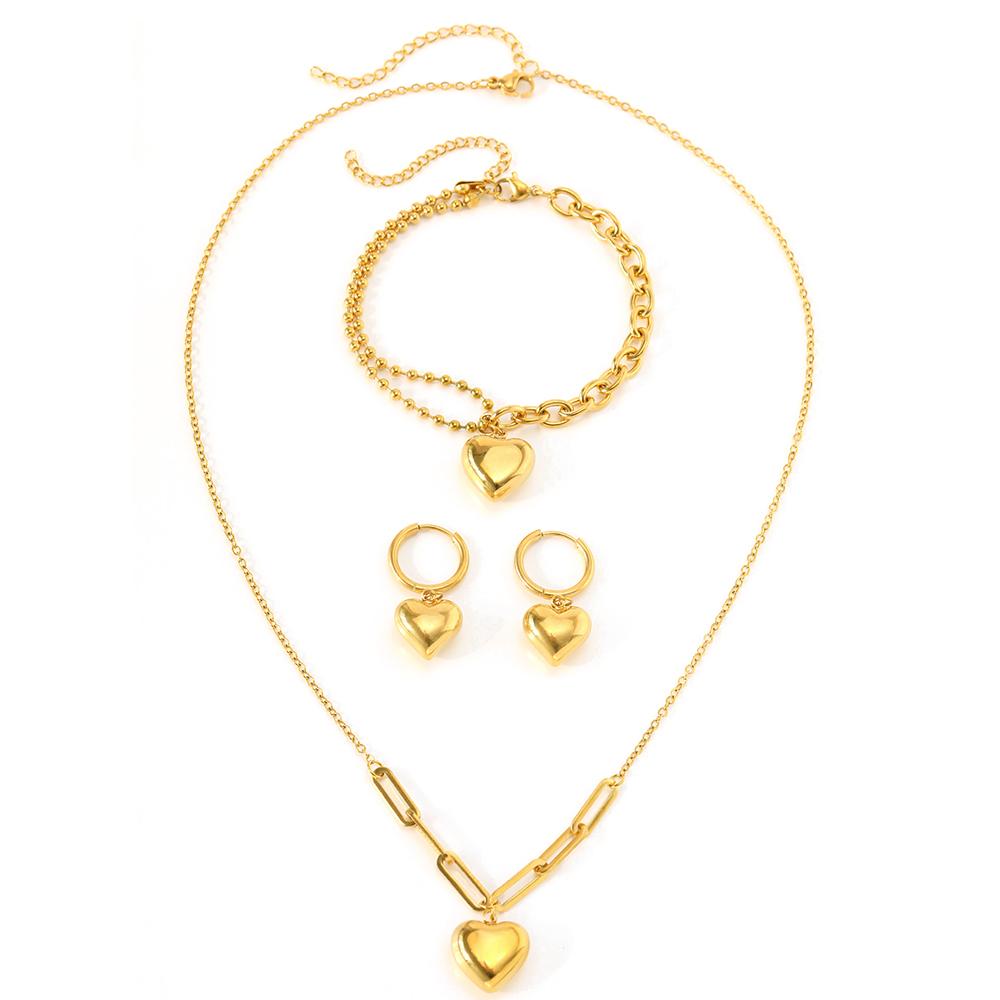 Stainless Steel Zircon Set Bracelet Necklace Earring Hanging Heart Design Atmosphere Light Luxury Zircon Set For Women Zircon