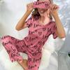 Ladies Pyjamas Dark Pink Letter Printed Short Sleeved T-shirt and Pants Sleepwear With2Pieces Casual Home Wear