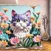 Bathroom with Purplish White Cat 3D Shower Curtain, Luxury Bathtub Standard Shower Curtain, Waterproof and Bright Fabric Shower