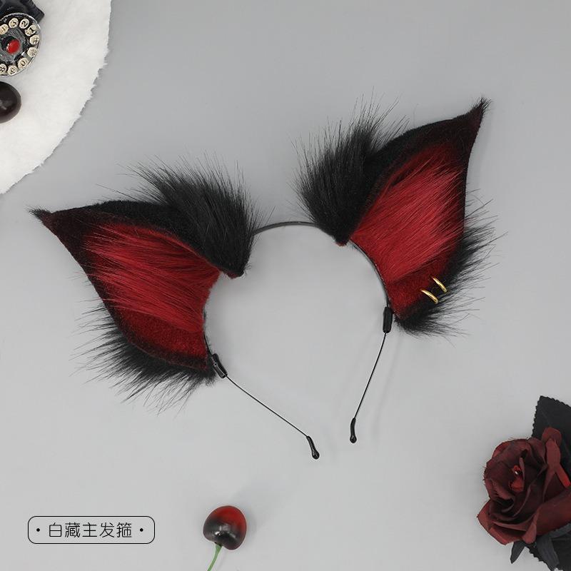 Handmade simulation Qingqiu white fox ear headband cos manga white Tibetan main headgear fox tail beast ear tail suit
