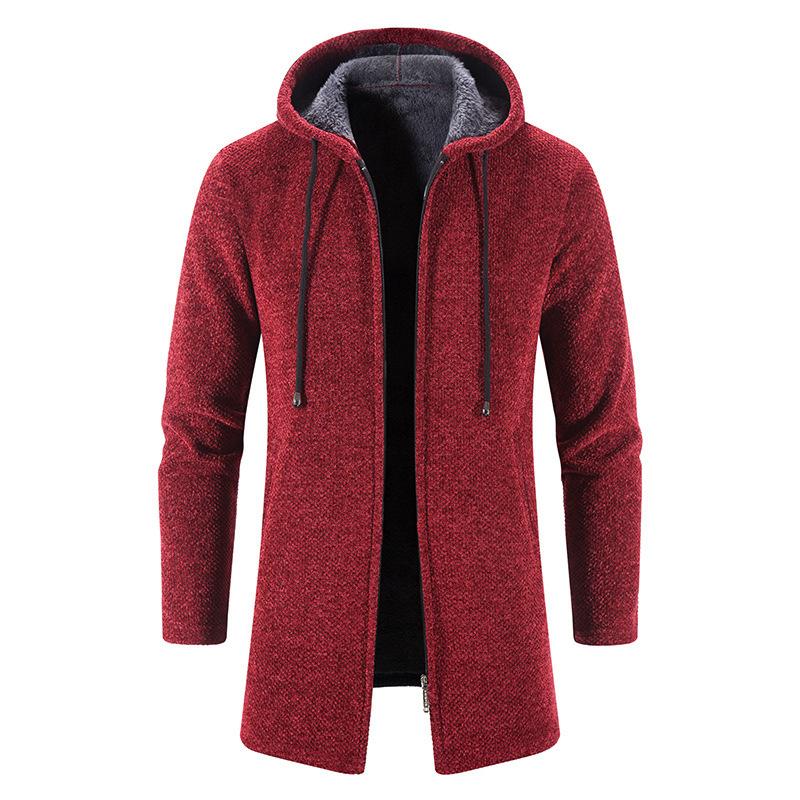 Cardigan da uomo taglia forte autunnale e invernale con cappuccio e zip, imbottito e ispessito, maglia a maniche lunghe