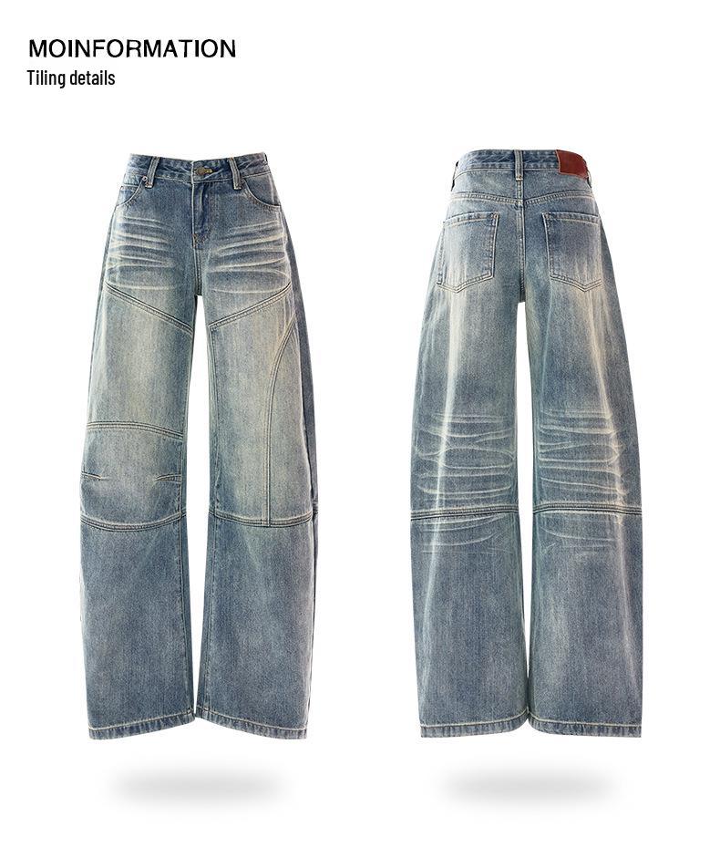 Women's Scimitar Patchwork Wide-Leg Jeans - Retro Niche Design, Spring/Summer 2026