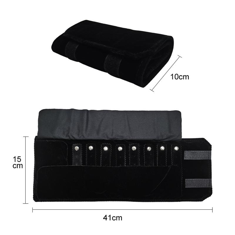 Black PU Leather Inner Black or Grey Velvet Jewelry Storage Bag MiNi Roll Bag Necklace Ring Earrings Pendant Storage Roll Bag