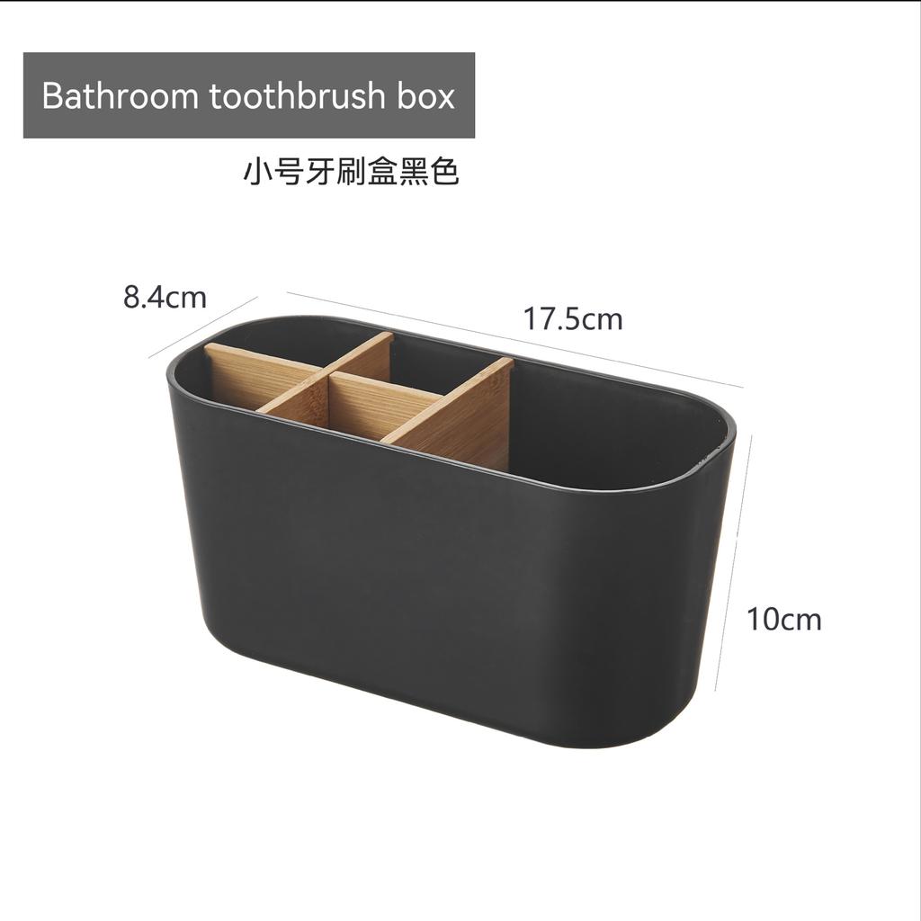 Bamboo Toothbrush Holder for Electric Toothbrushes - 5 Slot Bathroom Counter Organizer with Toothpaste Compartment