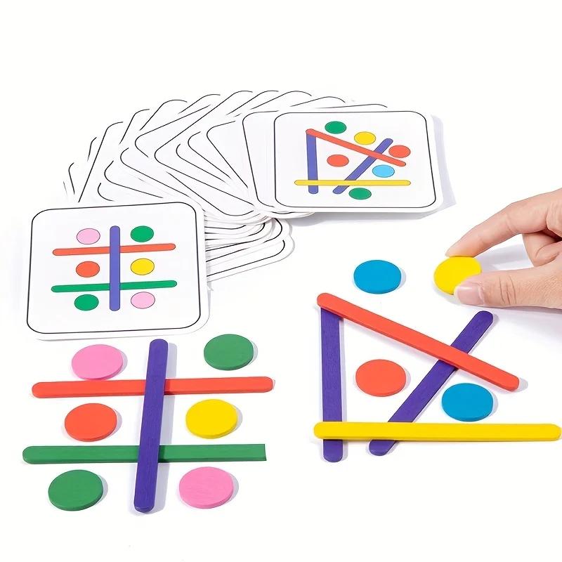 Educational Montessori Math Puzzles for Toddlers - Wooden Match Sticks Travel Game with Teaser Challenges and Benefits Gift