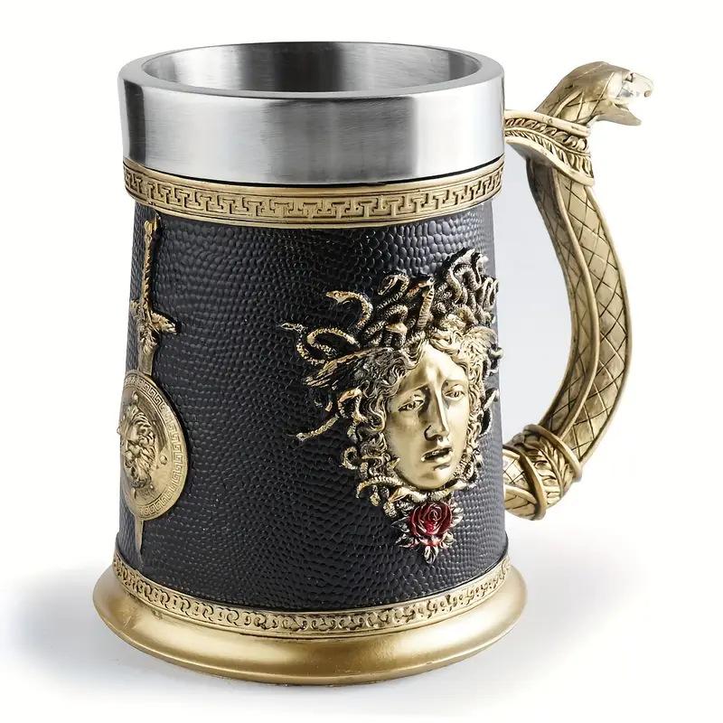600ML Snake Resin Stainless Steel Beer Mug Stein Creative Tankard Skull Coffee Cup Tea Mug Tumbler Pub Bar Decor Vintage Gothic