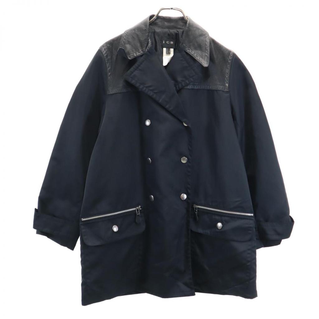 ICB Nylon Leather Switch Tailored Jacket 9 Black Made In Japan Women Used