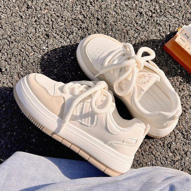 Women's White Shoes with Skirt New Autumn Shoes Versatile Thick-Soled Big Toe Skate Shoes for Women